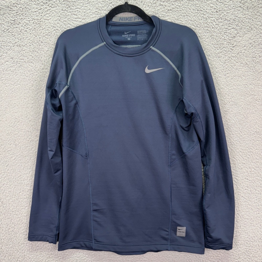 Nike Pro Training Shirt Mens M Navy Blue Long Sleeve Dri-Fit Fitted Layer Sport